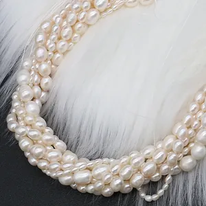 Lustrous white rice-shaped freshwater pearls strands for DIY jewelry making