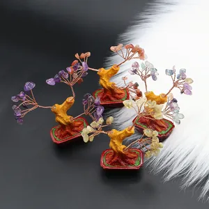 Set de 4 árboles de la suerte de cristal hechos a mano con tronco de resina y piedras naturales
