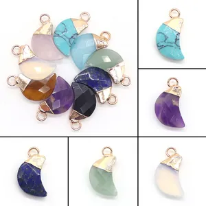 Pendentif Croissant de Lune en Pierre Naturelle Seul (Sans Chaîne) Breloques en Pierre Facettée Bélière en Cuivre Pour Bijoux DIY