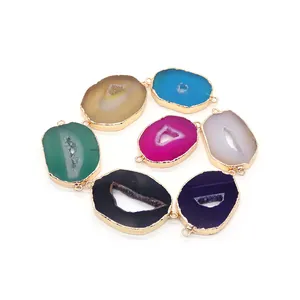 Natuurlijke agaat geode connectoren met gouden randen voor DIY sieraden maken