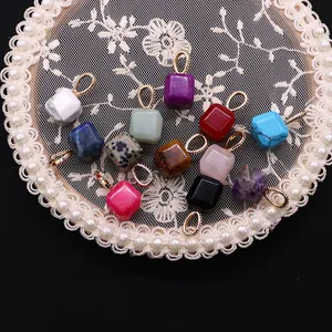 Natural stone cube pendants with gold rings in various colors for DIY jewelry making