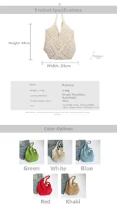Especificaciones de tamaño y opciones de color para el bolso de mano tejido a mano