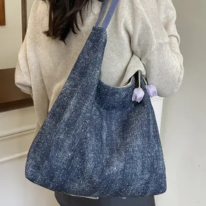 Deep blue denim tote bag with starry glitter decor for women and casual daily commute