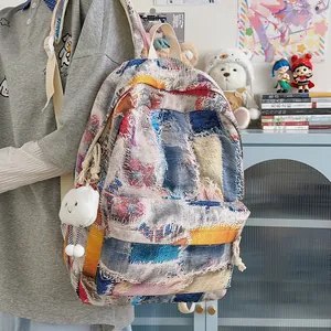 Women Patchwork Style Backpack Floral Butterfly Embroidery Mini School Bag With Cloud Pendant Leisure Travel Daypack