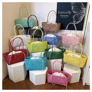 Sacs paniers tissés main en plusieurs couleurs avec doublure intérieure à cordon