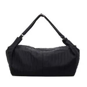 Large capacity black pleated shoulder bag for women with wide adjustable strap design