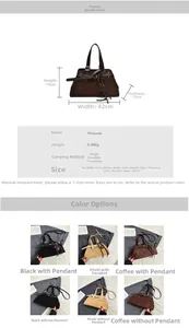 Detailed size chart and parameter table for vintage matte PU leather crossbody tote bag