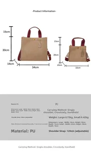 Detaillierte Größentabelle für minimalistische PU-Leder Tragetasche in zwei Größen