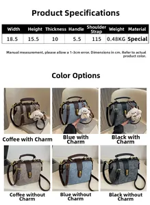 Size chart and dimensions for the vintage tweed quilted crossbody bag showing measurements