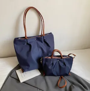 Large Capacity Ruched Oxford Cloth Tote Bag For Women Lightweight Simple Pleated Handbag University Student Commuter Shoulder Bag Multi Purpose Mommy Bag