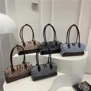 Retro Kleurcontrast PU Stof Dames Schoudertas Grote Capaciteit Zomer Casual Okseltas Boston Tas Luipaardprint Handtas