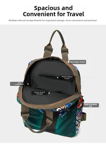 Detailed interior of nylon backpack showing main compartment and zipper pockets