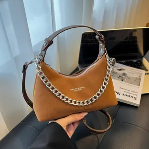 Borsa Hobo in Pelle Scamosciata Vintage per Donna Catena d'Argento Borsa a Tracolla Retro Moda Borsa Sotto l'Ascella