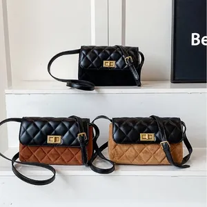 Quilted faux suede crossbody bags with vintage turn-lock in three elegant colors
