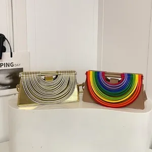 Women Fashion PU Leather Crossbody Bag Architectural Semi-Circle Pleated Design Square Shoulder Handbag With Adjustable Strap
