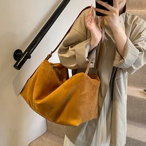 Τσάντα Tote από Δέρμα PU με Υφή Σουέντ Μεγάλης Χωρητικότητας Για Γυναίκες Μινιμαλιστική Βίντατζ Τσάντα Ώμου Μονόχρωμη Χαλαρή Τσάντα Ταξίδι