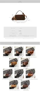 Detailed size chart and multi-color specifications for the retro PU leather pillow bag