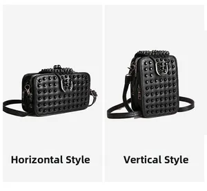 Detailed comparison of horizontal and vertical black studded crossbody bag styles
