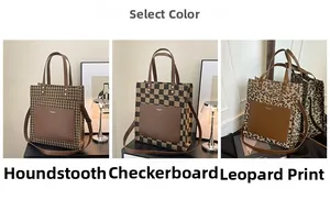 Λεπτομερής σύγκριση τσαντών με σχέδια houndstooth, σκακιέρα και λεοπάρ μοτίβο