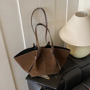 Sac Tote Femme Rétro Daim Mat Grande Capacité Minimaliste Sac à Épaule Sac Seau Sac à Main Décontracté Bureau