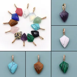 Faceted Shield Natural Stone Pendants Vintage Amethyst Rose Quartz Lapis Lazuli Pendant Only For DIY Jewelry Making Accessories