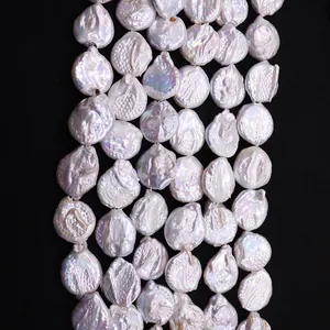 Natural Freshwater Baroque Pearl Loose Beads Large Coin Button Shape Nacreous Luster For DIY Jewelry Making Necklaces Earrings Accessories