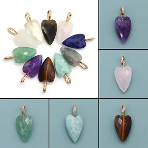 Facettierter Herz Naturstein Anhänger Mit Vergoldeter Kupferöse Für DIY Schmuckherstellung Amethyst Rosenquarz Charm