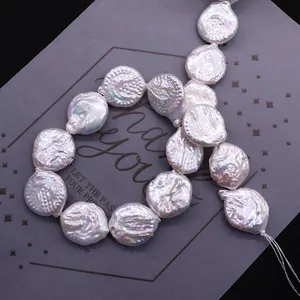 Natural Baroque freshwater pearls in white iridescent coin shape for DIY jewelry making