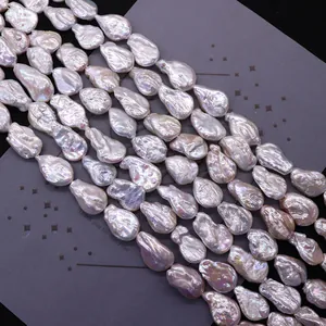 Strands of natural white baroque pearls with iridescent luster for DIY jewelry making