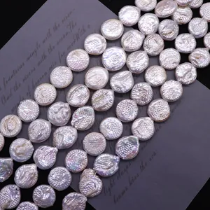 Natürliche weiße Barock-Münzperlen mit irisierendem Glanz für DIY-Schmuck