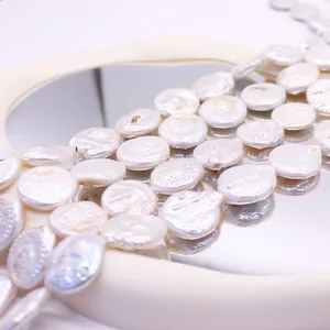 Flache Münz Süßwasserperlen Stränge mit irisierendem Glanz für DIY Schmuckdesign