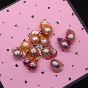 Irregular baroque freshwater pearls with metallic purple and orange luster for DIY jewelry