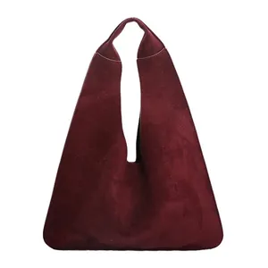 Bolso tote minimalista de ante burdeos de gran capacidad para el invierno de las mujeres