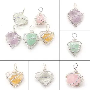 Colgante de Piedra Natural Irregular Alambre de Acero Inoxidable Envuelto Amatista Cuarzo Rosa Para Accesorios de Joyería DIY
