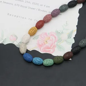 Perline ovali in pietra lavica colorata con trama porosa per accessori per gioielli DIY