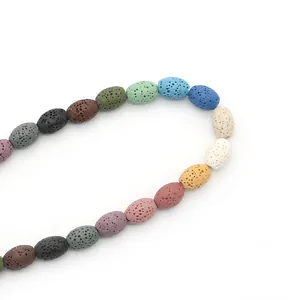 Perline ovali in pietra lavica colorata con trama naturale per creazione gioielli DIY