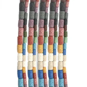 Natural Lava Stone Cylinder Tube Beads For DIY Jewelry Making Colorful Volcanic Rock Loose Strands Handmade Accessories