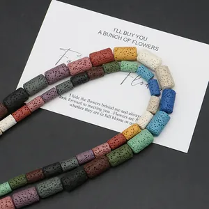 Cylindrical natural lava stone beads in assorted colors for DIY jewelry making