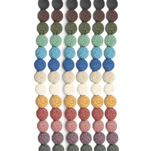 Natural Lava Stone Flat Beads Disc Shaped Aromatherapy Diffusion Loose Beads For DIY Jewelry Making Multicolor Volcanic Rock Craft Accessories