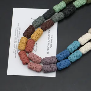 Bunte zylindrische Lavastein-Perlen mit natürlicher Porenstruktur für DIY-Schmuckdesign
