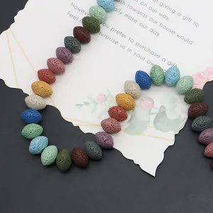 Multi-color oval volcanic lava stone beads with porous texture for DIY jewelry making