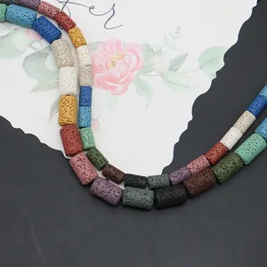 Cylindrical multicolor natural lava stone beads for DIY jewelry and bracelet making