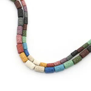 Colorful cylindrical lava stone beads with natural porous texture for DIY jewelry making