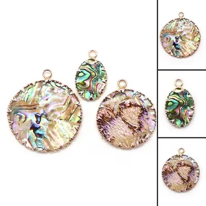 Natürliche Abalonemuschel Anhänger Galvanisiertes Kupfer Irisierend Rund Oval DIY Halskette Zubehör Damen Schmuck