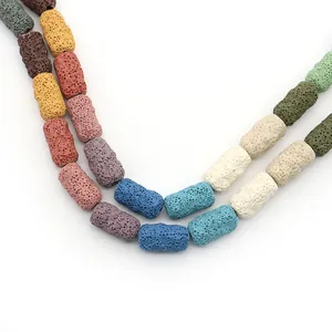 Bunte zylindrische Lavasteinperlen für DIY-Schmuck mit natürlicher Porenstruktur