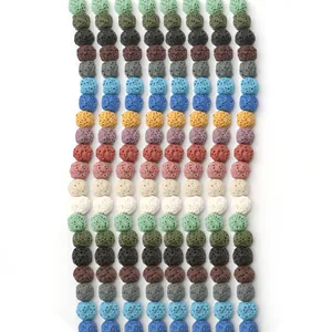Natural Volcanic Rock Round Beads Multi Color Lava Stone Essential Oil Diffuser Loose Beads For DIY Jewelry Making Bracelet Necklace