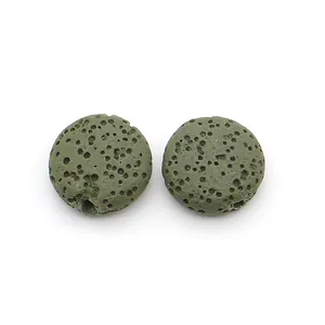 Macro detail of porous green lava stone beads for aromatherapy DIY jewelry making