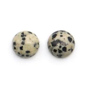 Primo piano di cabochon tondi in diaspro dalmata lucidati per la creazione di gioielli