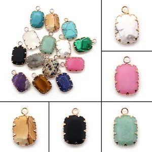 Natuursteen Rechthoekig Gefacetteerde Hanger Koper Verguld Klauwzetting DIY Ketting Armband Sieraden Maken Accessoires