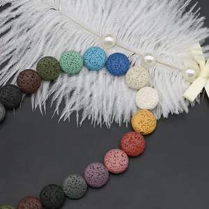 Colorful natural volcanic stone beads in a round disc shape for DIY jewelry making